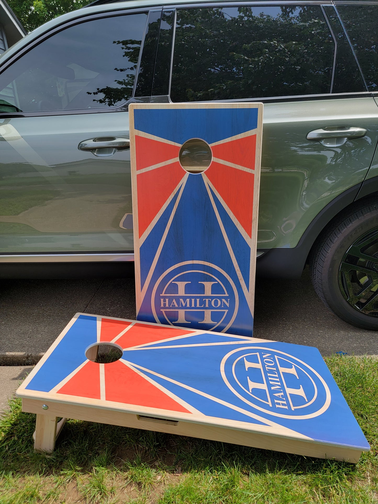 Red & Blue Name Cornhole Boards