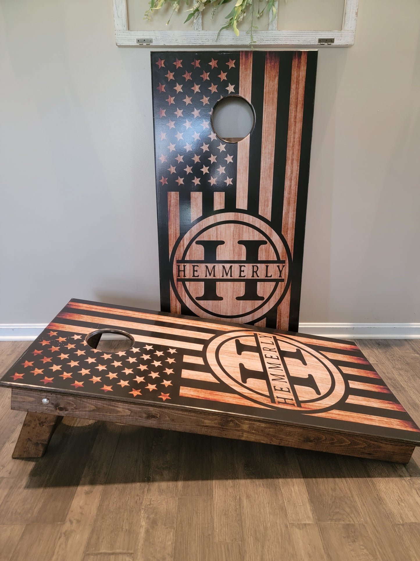 Burnt Wood Name Cornhole Boards