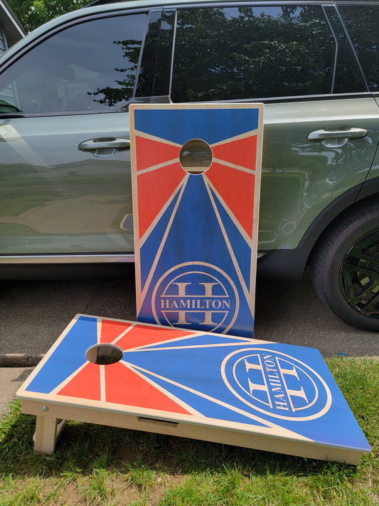 Family Name Blue & Red Cornhole Boards