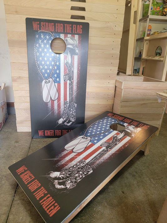 Stand for the Flag, Kneel for the Fallen Cornhole Boards