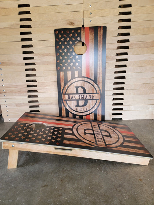 Fire fighter Flag Family Name Cornhole Boards