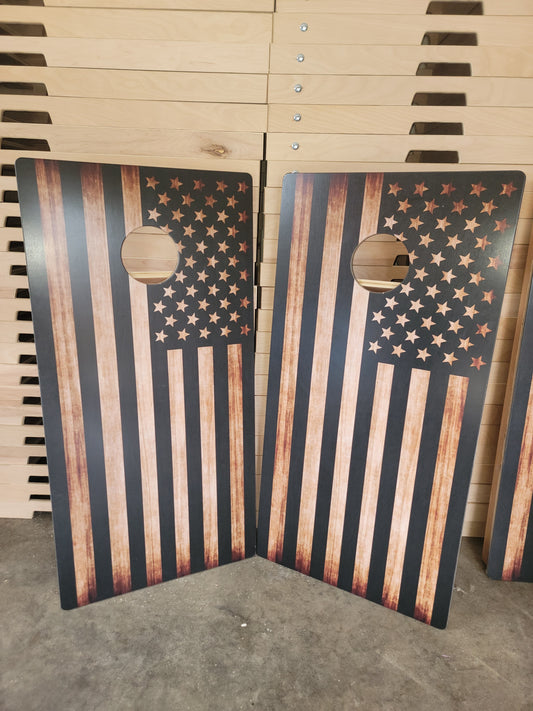 Burnt Wood Flag Cornhole Boards