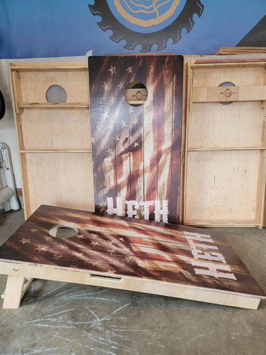 American Flag Family Name Cornhole Boards