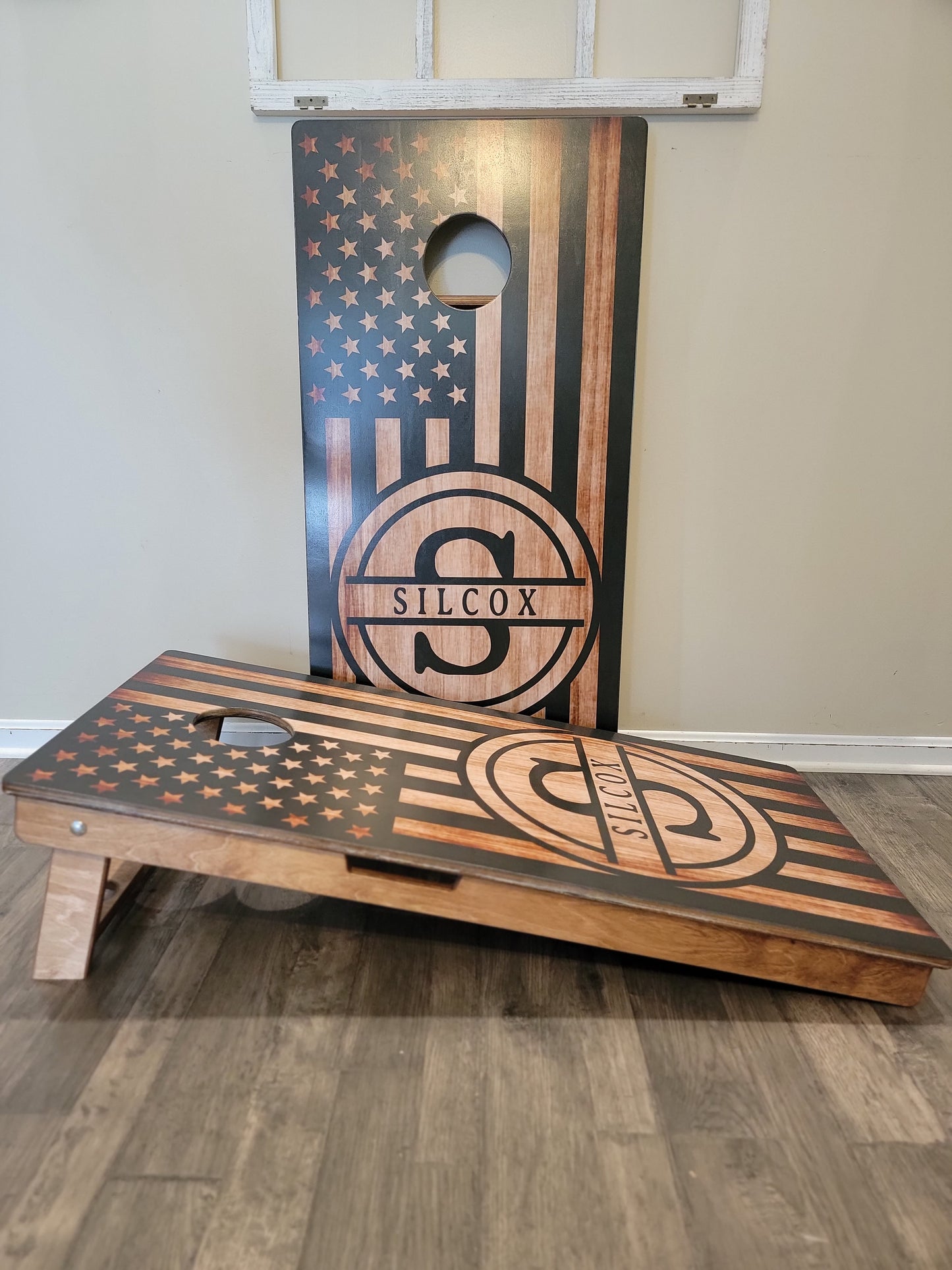 Burnt Wood Name Cornhole Boards