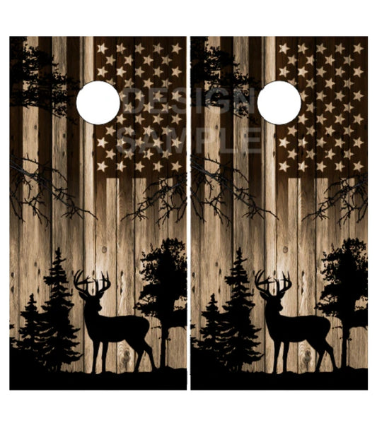 Patriotic Deer & Trees Cornhole Boards